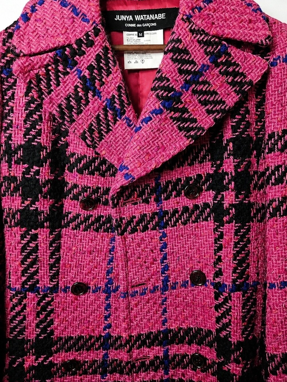 JUNYA WATANABE COMME DES GARCONS | FW01 Pink Plaid Wool Coat Size Medium - Picture 6 of 9